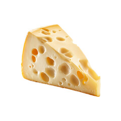 Soft semi hard cheese wedge with creamy pale interior, smooth cut face and subtle rind edge with realistic dairy texture and gentle highlights, isolated on transparent background.
