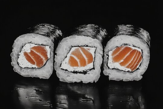 Delicious sushi rolls filled with fresh salmon and cream cheese ready to be enjoyed at a trendy restaurant
