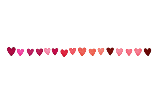 Row of tiny heart icons with a pink to red gradient, evenly spaced decorative set with smooth shapes and clean vector style edges, isolated on transparent background.
 - Powered by Adobe
