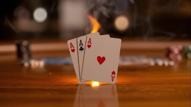 Aces Playing Cards Sparks Fire Reflection Table