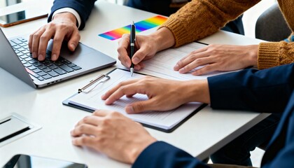close up of business people working together