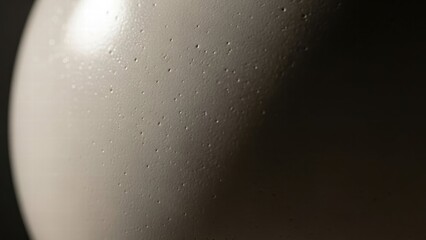 Extreme macro close-up of white eggshell texture with porous surface details and dramatic side lighting on dark background.