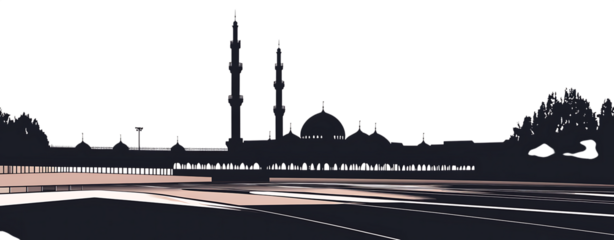 Silhouette of a mosque in white color on isolated on a transparent background outline architecture