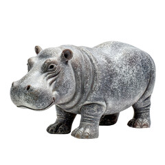 Obraz premium Small gray hippo figurine statue with matte texture, rounded body proportions and defined snout ears and legs, clean sculpted details, isolated on transparent background. 