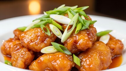 Delicious Asian Chicken Dish with Green Onions.