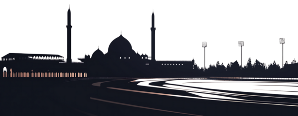 Silhouette of a mosque with minarets and dome on white background P N G A I G E N E R A T E D isolated on a transparent background