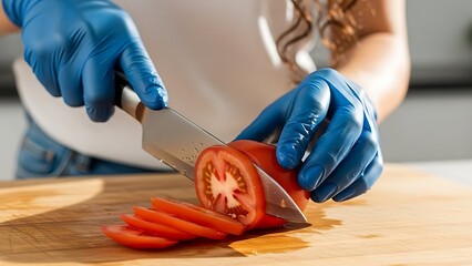Chef Slicing Carrot on Kitchen Counter.