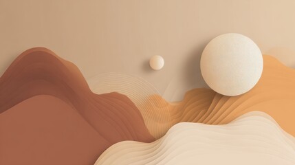 Abstract Landscape with Soft Curves and Geometric Shapes in Beige