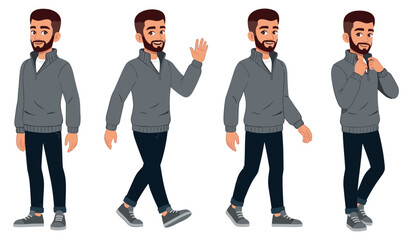 Obraz premium Cartoon young adult caucasian male in casual outfit with different poses