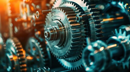 Intricate Close-Up of Metallic Gears and Cogs in Machinery