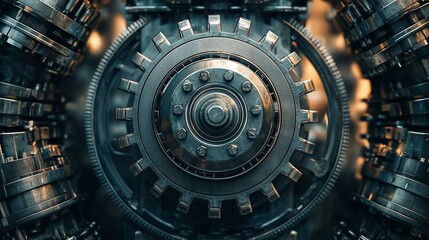 Metal gear mechanism in an industrial setting with detailed components and machinery