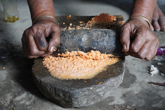 Grinding Spices with Stone Grinder