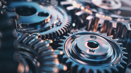 Intricate Close-Up of Metallic Gears Spinning in Motion