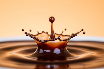 High speed photography of a chocolate drop impact creating a perfect crown ripple