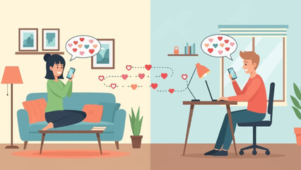 Contemporary Valentine's Day Love Story Remote Romance Thrives with Digital Communication, Bridging Distances for Deep Love and Connection