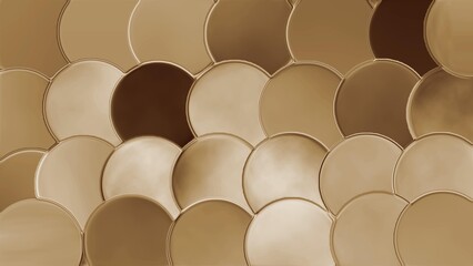 Abstract 3D Scallop Pattern Background with Metallic Gold and Bronze Overlapping Circles
