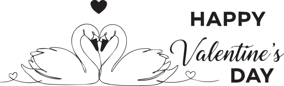 A beautiful line art illustration of two elegant swans forming a heart for valentine's day