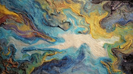 Colorful Abstract Swirl of Blue, Yellow, and Brown Paint Texture Art