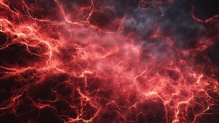 Ultra HD Abstract fiery red energy background with glowing plasma lines and dark smoke, dynamic texture resembling lightning or a cosmic nebula video - Powered by Adobe
