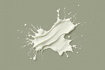 Artistic top down view of a white milk or cream splash on a muted olive background