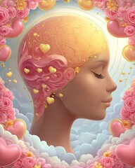 The Success Blueprint for Mindful Leadership, Minimal silhouette studying a floating map surrounded by icons of clarity, vision, discipline, and love, with gentle seasonal wind patterns