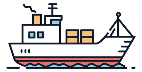 Naklejka premium Hand drawn line art illustration of a cargo ship depicting global transport for delivery and logistics