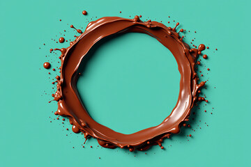 Circular Chocolate Splash Frame with Copy Space on Teal Background