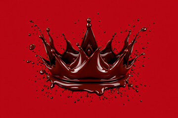 Majestic Chocolate Liquid Splash Shaped Like a Crown on Red Background