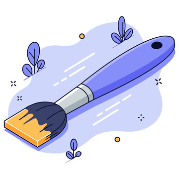 Abstract blue and orange paintbrush illustration with stylized leaves