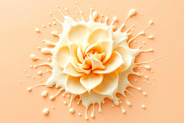 Creamy White Chocolate Splash Shaped Like a Flower on Peach Background