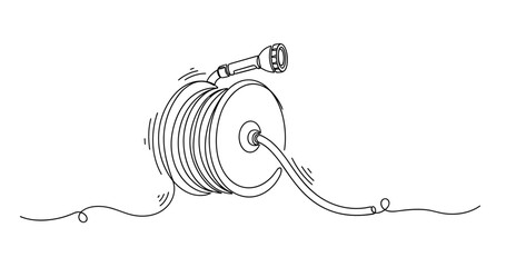 Garden hose reel with nozzle sketch illustration. No editable strokes
