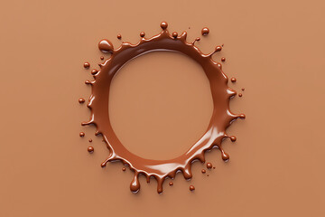 Top View of Circular Chocolate Liquid Splash on Light Brown Background