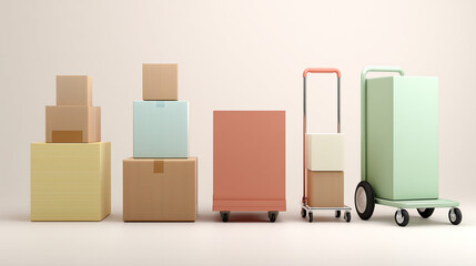 Illustration of moving boxes and carts, representing relocation services and packing solutions for home and office moves.