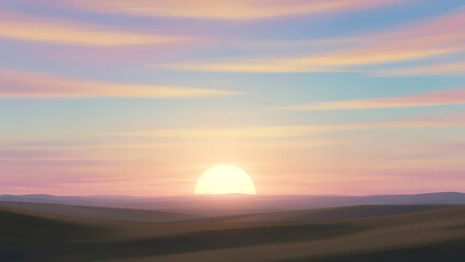 Beautiful sunset over rolling hills and mountains