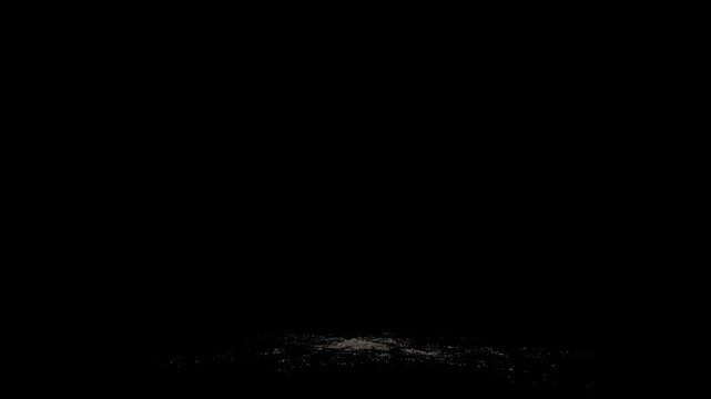 3d render video animation with surreal flow organic wave in smooth curve lines forms based on small dust sand particles spheres balls in glow azure blue white gradient color on a black background
