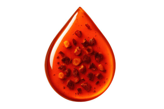 Spicy chili oil drop with flakes transparent background