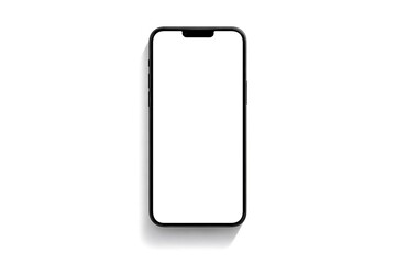Black smartphone with blank white screen casting shadow on white background mobile