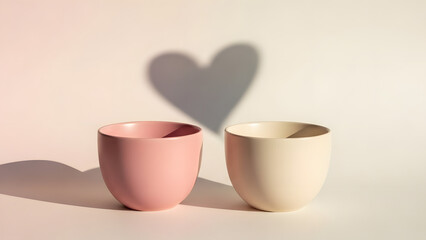 Valentine Romantic Still Life with Ceramic Cups on Soft Pastel Scene