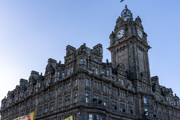 Stone Building with Clock Tower in Edinburgh, Scotland.