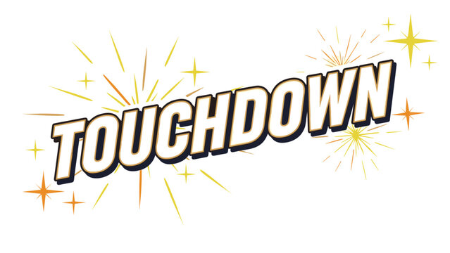 "Touchdown" text with starbursts and a bold outline