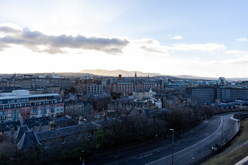 Cityscape with Road and Distant Hills  in Edinburgh, Scotland.
