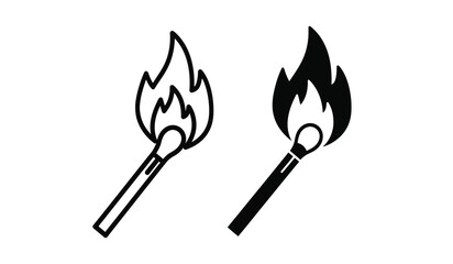 Two black and white matchstick flame icons in different styles