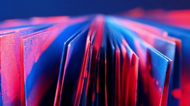 Closeup on detailed booklet assembly for a limited edition album showcasing vibrant artwork textured paper and careful folding by a skilled artisan.