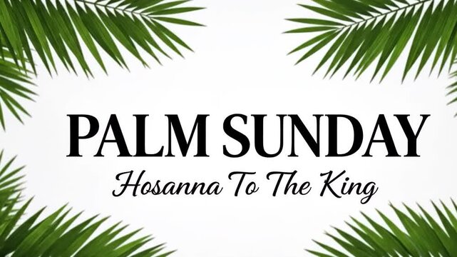 Palm sunday celebration with hosanna to the king text and green palm leaves isolated on white background