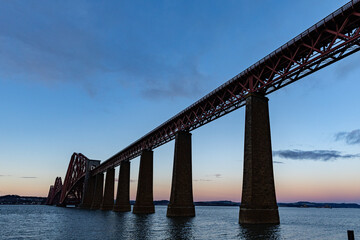 Forth Rail Bridge and Water Under Twilight Sky