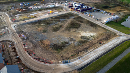 Aerial View of Construction Site with Buildings and Materials at Taylor Wimpey, Ripon.