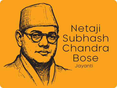 Netaji Subhas Chandra Bose Jayanti Greeting Design featuring a powerful portrait illustration of the legendary Indian freedom fighter. The artwork reflects his courage, leadership & patriotic spirit.