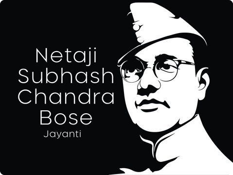 Netaji Subhas Chandra Bose Jayanti Greeting Design featuring a powerful portrait illustration of the legendary Indian freedom fighter. The artwork reflects his courage, leadership & patriotic spirit.