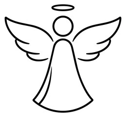 Fototapeta premium Simple line art illustration of an angel depicting a peaceful spiritual figure with wings and a halo for Christmas and holiday designs