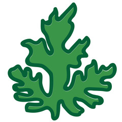 Obraz premium An isolated green oak leaf illustration features a nature-inspired design with an artistic paint splash and ink splat pattern on a white background for a modern vector shape